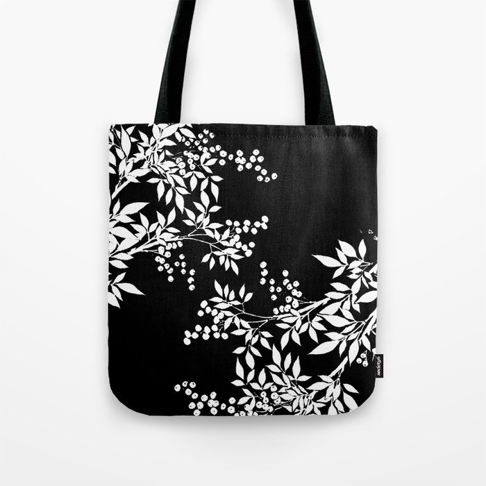 White and Black Toile Victorian Leaf Branch Tote Bag by Art is ...
