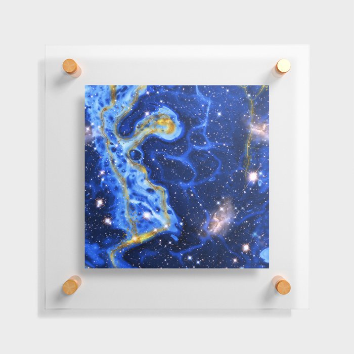 Neon marble space #4: blue, gold, stars Floating Acrylic Print