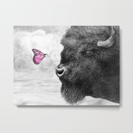 Bison and Butterfly Metal Print