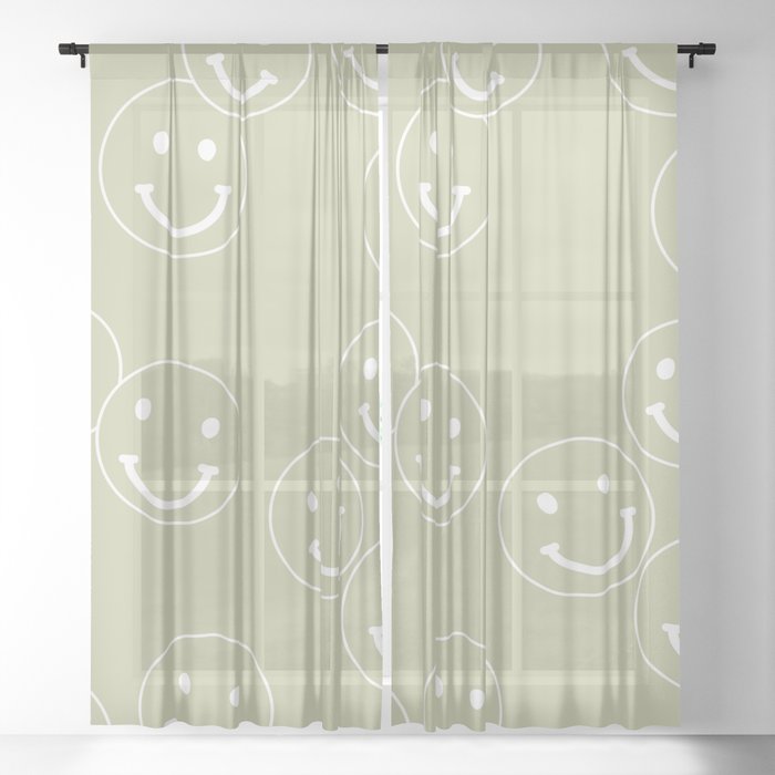 Retro fun nineties Smileys - soft matcha green Sheer Curtain