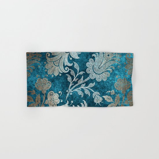 Aqua Teal Vintage Floral Damask Pattern Hand Amp Bath Towel