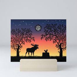 Moose and Squirrel Sunset Mini Art Print