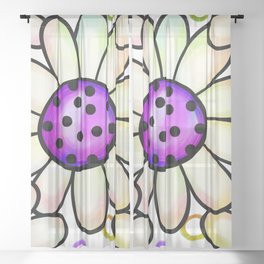 Watercolor Doodle Daisy Flower Pattern 07 Sheer Curtain