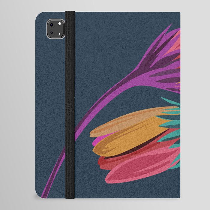 Abstract Flower Art Design on Blue iPad Folio Case