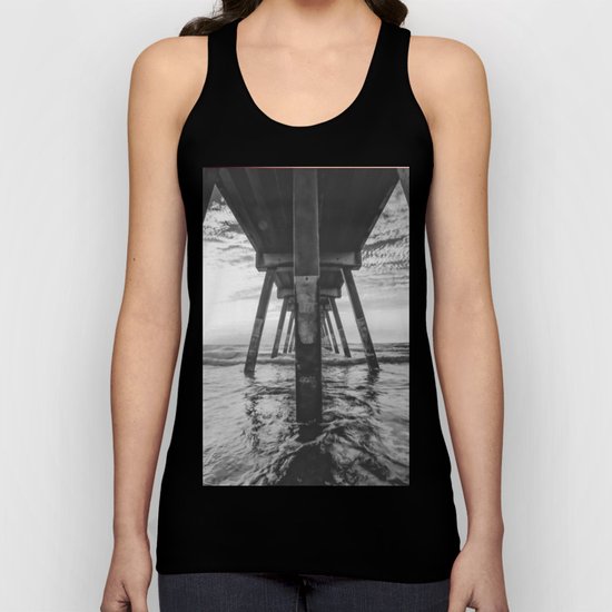 Beautiful Sunset Ocean Beach Scene (Black and White) Unisex Tank Top