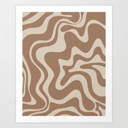 Liquid Swirl Contemporary Abstract Pattern in Chocolate Milk Brown and Beige Art Print