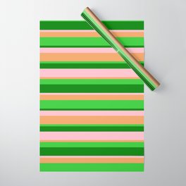 [ Thumbnail: Pink, Brown, Lime Green, and Green Colored Striped/Lined Pattern Wrapping Paper ]