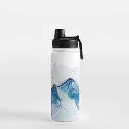 Blue watercolor mountains in the trees Water Bottle
