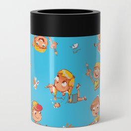 Kid's Painter Seamless Pattern Blue Can Cooler