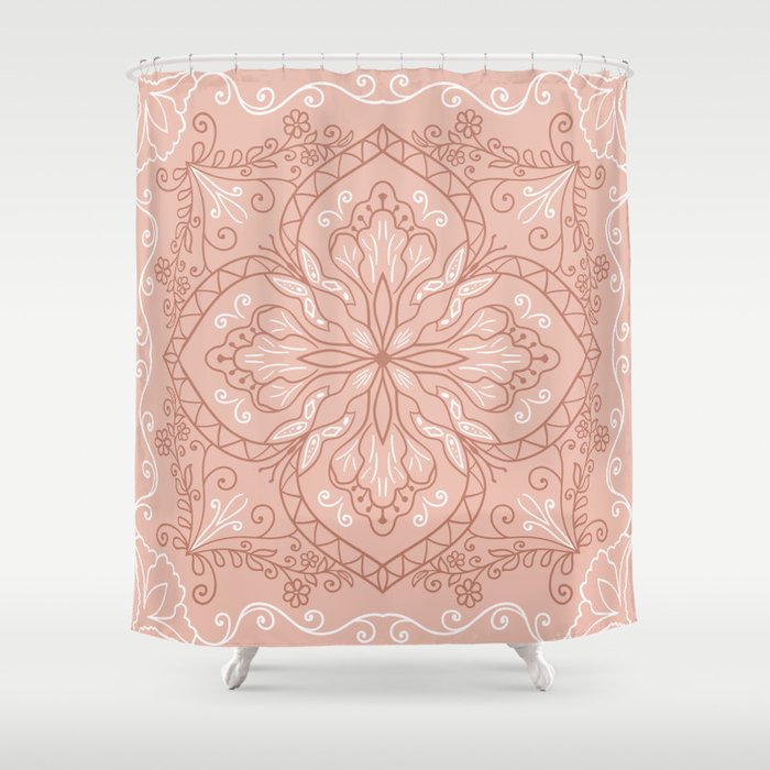 Elegant Terracotta Boho Tile Mandala Shower Curtain