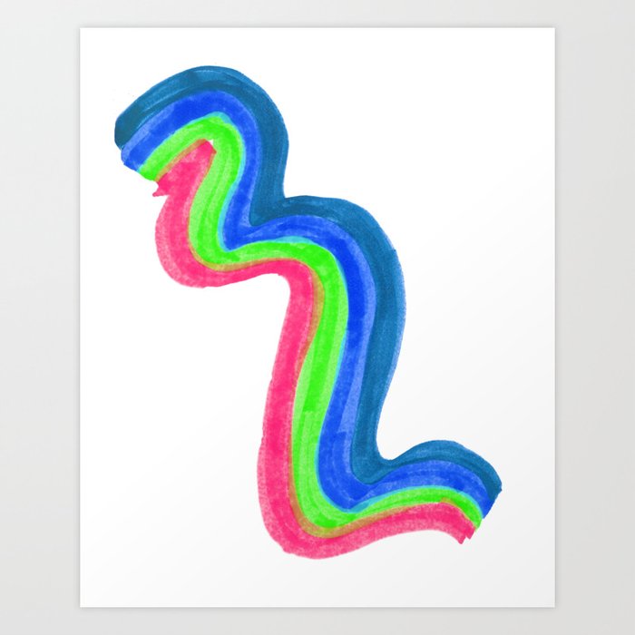 Alcohol Ink Marker Squiggle Lines - Navy, Blue, Neon Green and Fluoro Red Art Print