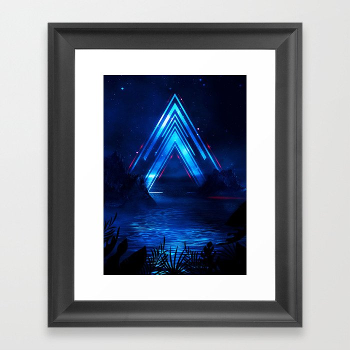 Neon landscape: Blue Triangle Framed Art Print