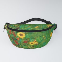 Red Sunflowers, Anemones & Red Poppies and Floral Farm Garden by Gustav Klimt Art Print Fanny Pack