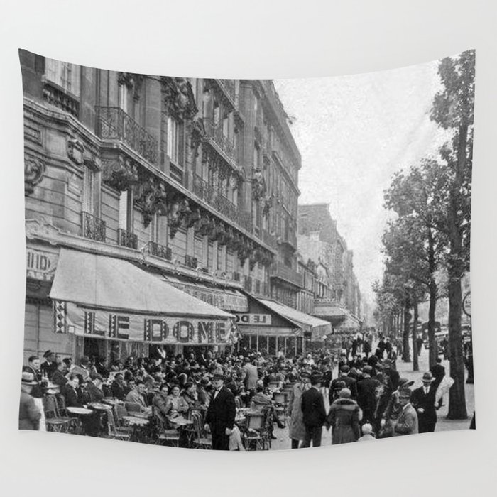 Le Dome Cafe, Paris - Hemingway's Favorite Haunt black and white photograph Wall Tapestry