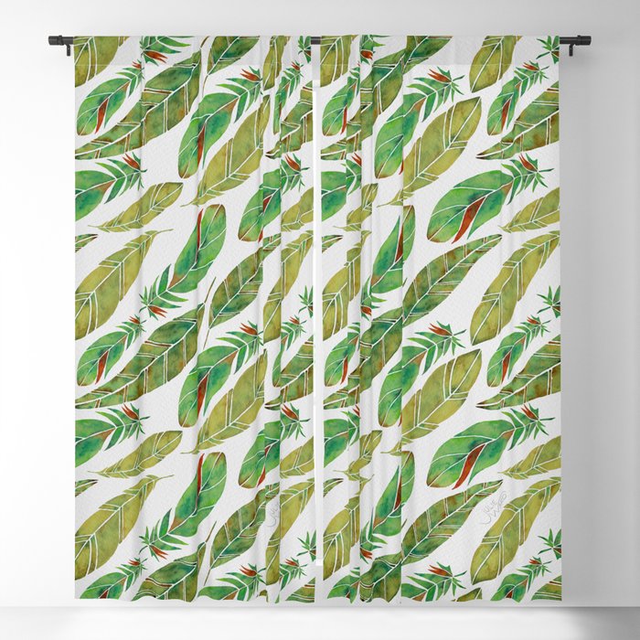 Watercolor Feathers - Green Parrot Pattern Blackout Curtain