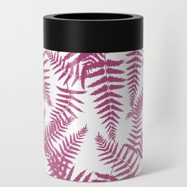 Magenta Silhouette Fern Leaves Pattern Can Cooler