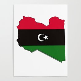 Libya Map with Libyan Flag Poster
