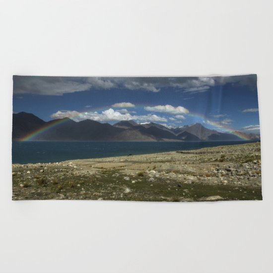 The Rainbow at Pangong! Beach Towel