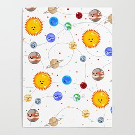 Kawaii Solar System Pattern Poster