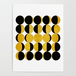 Vintage Mid-century Modern Moon Phases in Gold Poster