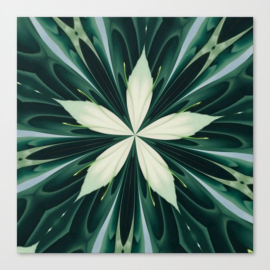White Leaves In A Green Forest Kaleidoscope Canvas Print