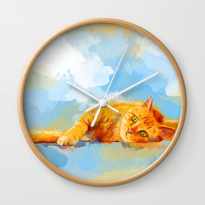 Cat Dream Orange Tabby Cat Painting Wall Clock By Floartstudio