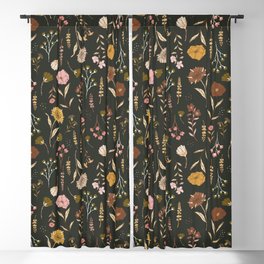 Spring Garden Flower Collection - Charcoal Black Blackout Curtain