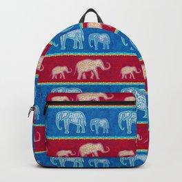 Bright Velvet Elephants on Red and Blue Stripes Backpack