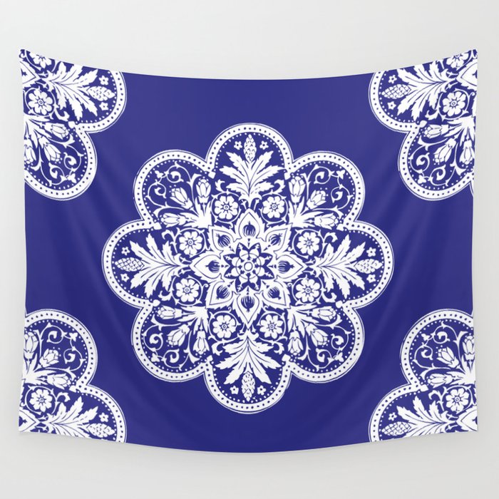 Floral Doily Pattern | Lace Crochet Doilies | Needle Crafts | Blue and White | Wall Tapestry