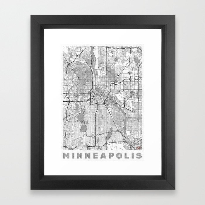 Minneapolis Map Line Framed Art Print