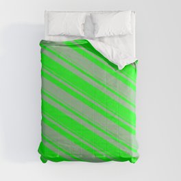 [ Thumbnail: Dark Sea Green & Lime Colored Lines/Stripes Pattern Comforter ]