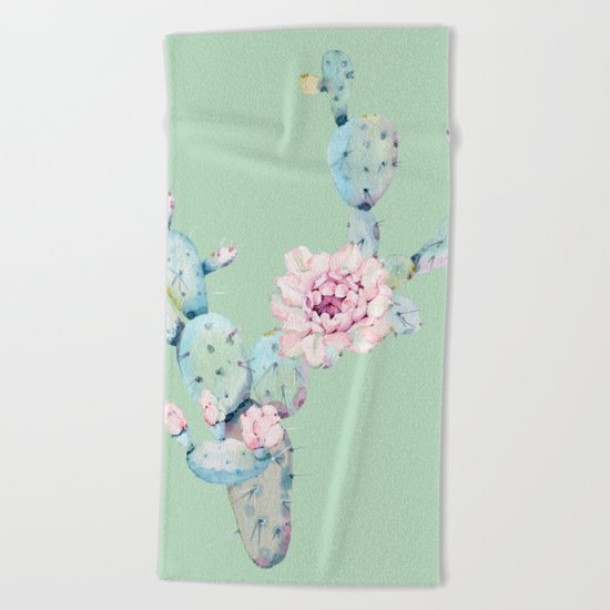 Rose Desert Cactus Mint Green + Pink Beach Towel