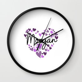 Morgan, purple hearts Wall Clock