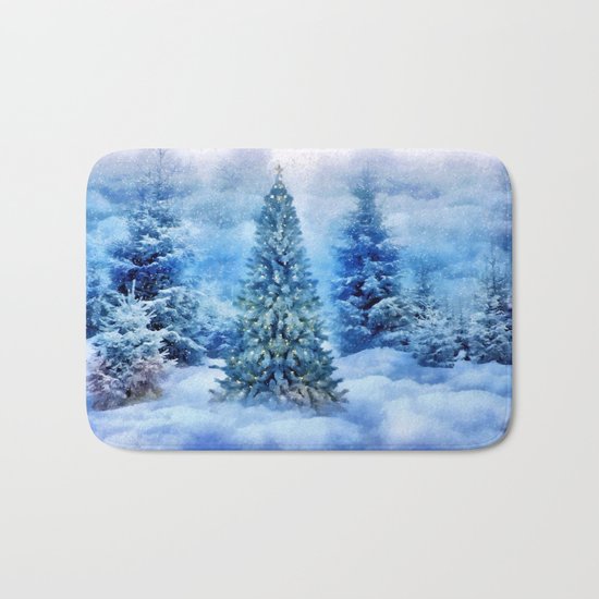 Christmas tree scene Bath Mat