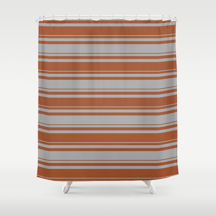 Sienna & Dark Gray Colored Stripes Pattern Shower Curtain
