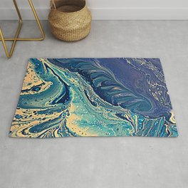 waves of blue Rug | Acrylic, Blue, Waves, Cells, Ocean, Abstract, Ink, Painting, Minimalism 