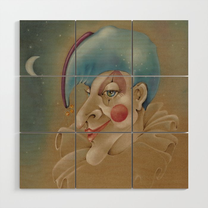 Punchinello Jester Colored Pencil Drawing Wood Wall Art By