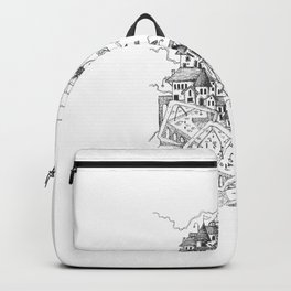 CASTLE ON SQUARES Backpack | Squares, Stairs, Handfree, Black, Fantasy, Architecture, Castle, Drawing, Clouds, Fiction 