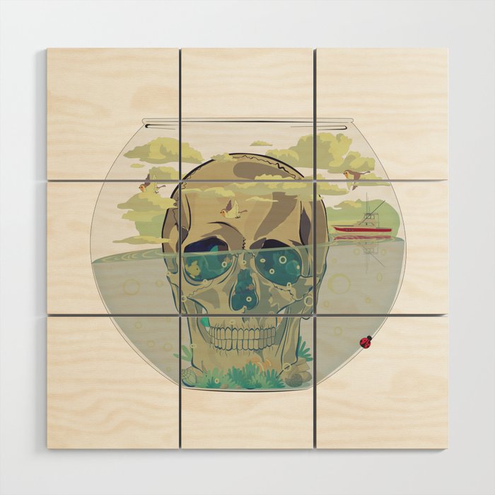 Skull in a Bowl Wood Wall Art