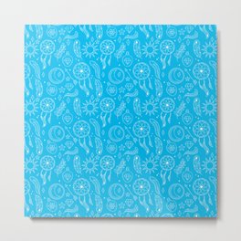 Turquoise And White Hand Drawn Boho Pattern Metal Print