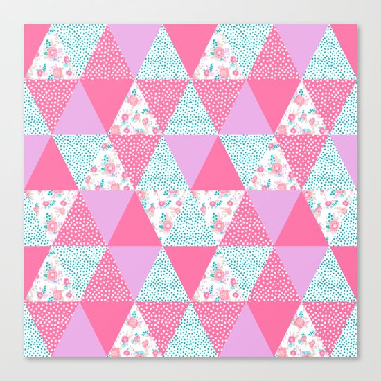 Bright quilt triangle cheater quilt pattern florals modern color palette gifts for nursery Canvas Print