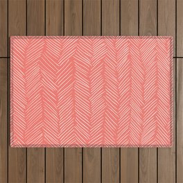 Living Coral Herringbone Happiness Outdoor Rug