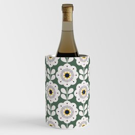 mid century geometric flower pattern on kale green Wine Chiller