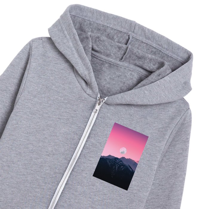 Beautiful Pink Sky Full Moon Kids Zip Hoodie