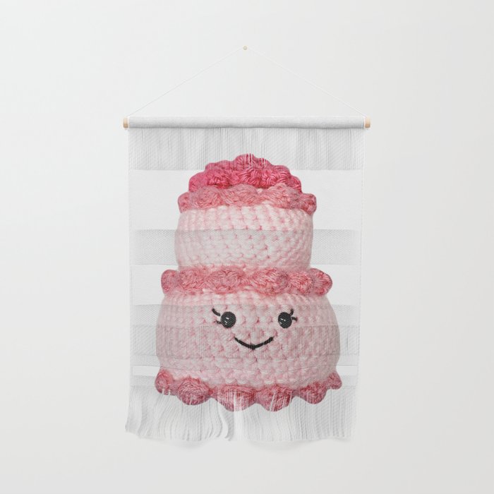 Cute Pink Crochet Cake Amigurumi Wall Hanging