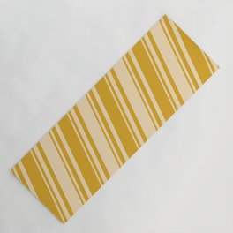 [ Thumbnail: Goldenrod and Tan Colored Striped/Lined Pattern Yoga Mat ]