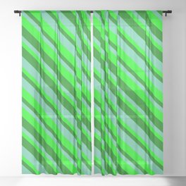 [ Thumbnail: Green, Aquamarine & Lime Colored Striped Pattern Sheer Curtain ]