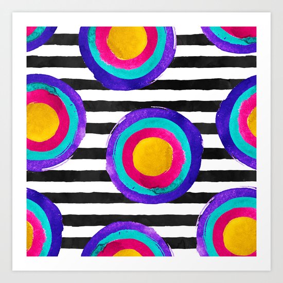 Watercolor stripes and circles Art Print