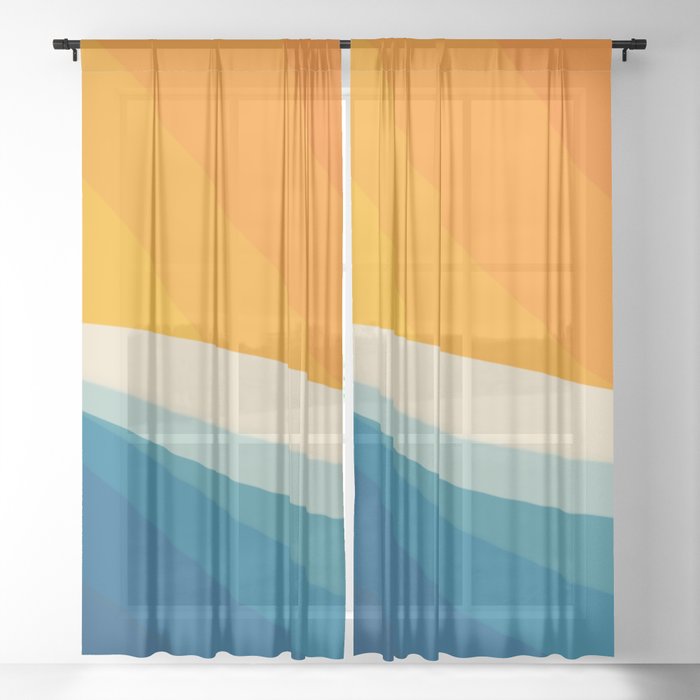 Abstract colorful landscape with wavy sea and sun Sheer Curtain