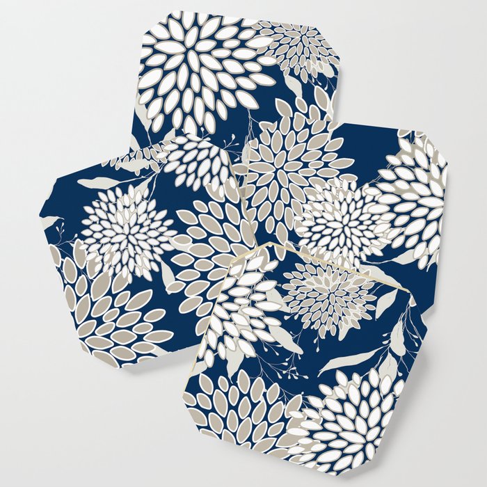 Leaves and Blooms, Blue and Gray Coaster